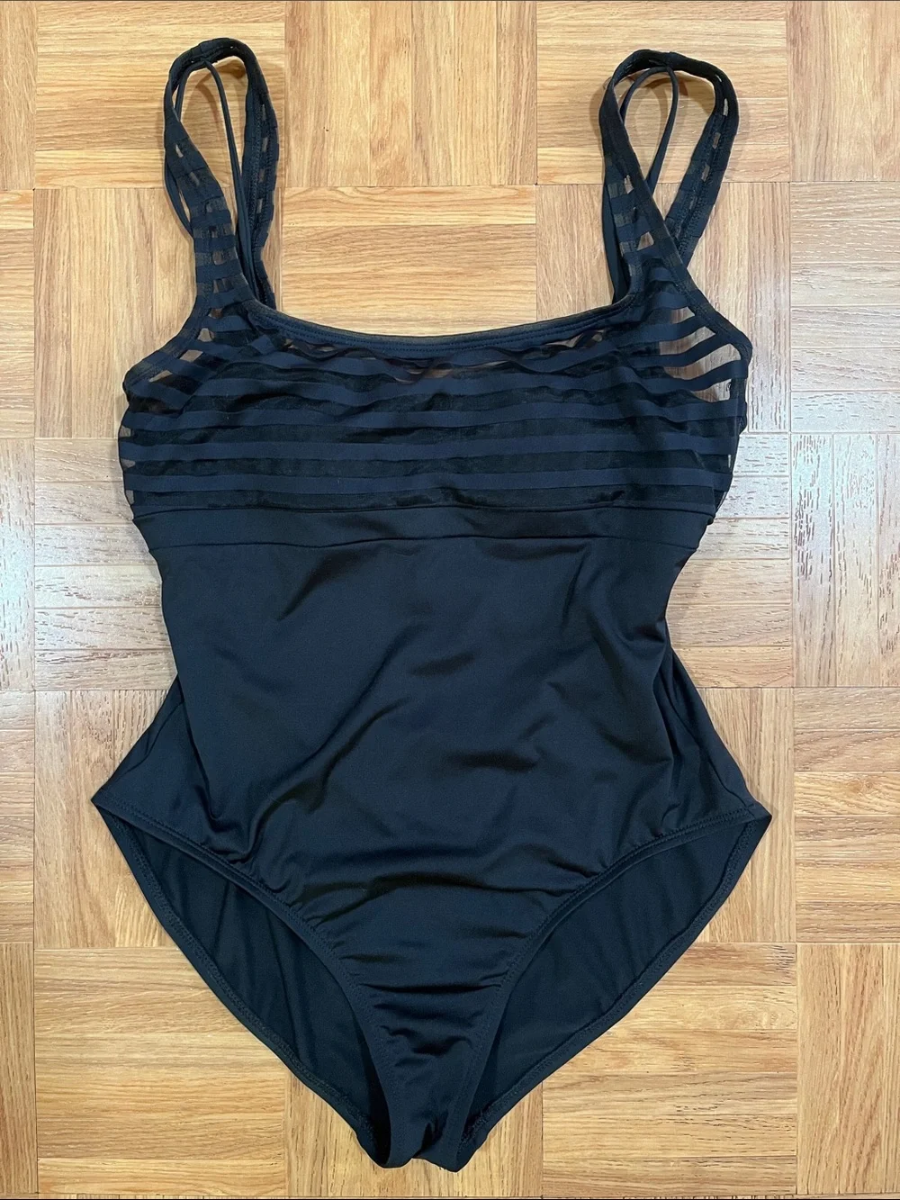Anne Cole Black One-Piece Swimsuit  Gold Logo Accent Beach Wear Euro Summer 12